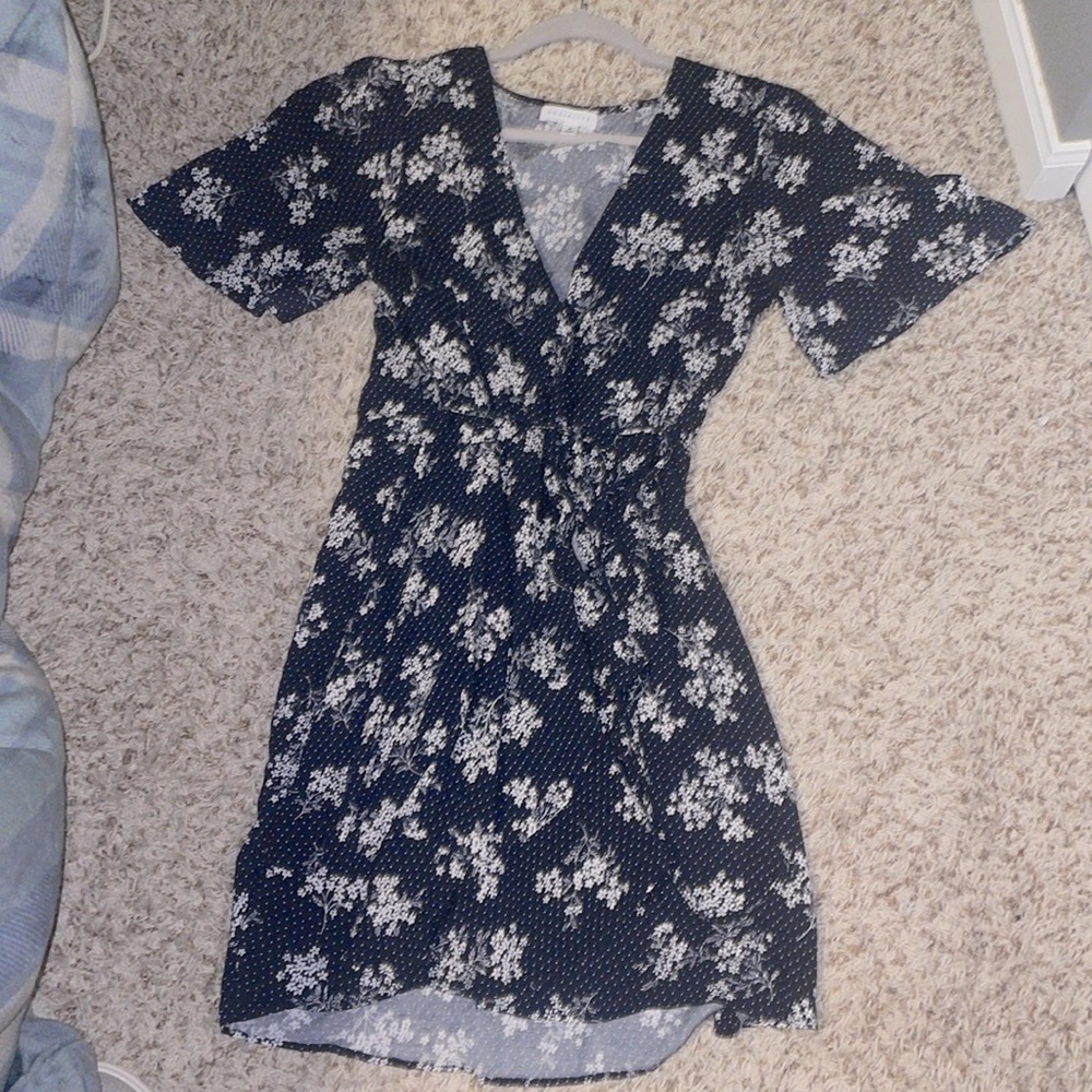 Navy floral wrap dress